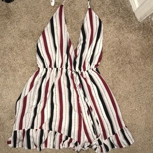 striped romper with open back